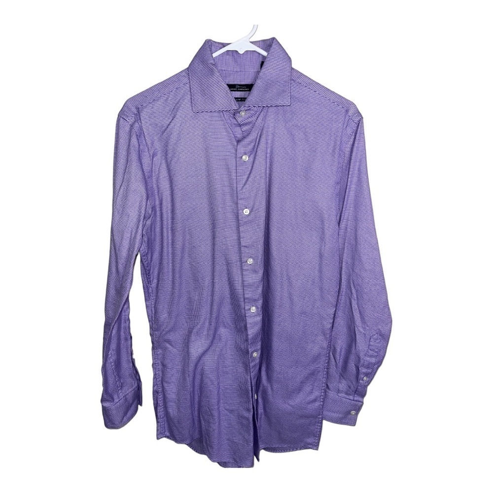 𝅺marc ANTHONY PURPLE WHITE CHECKED SLIM FIT L/S DRESS SHIRT SIZE 15.5/32-33